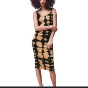 ZARA NEW WOMAN STRAPPY TIE-DYE MIDI DRESS  black & brown size small